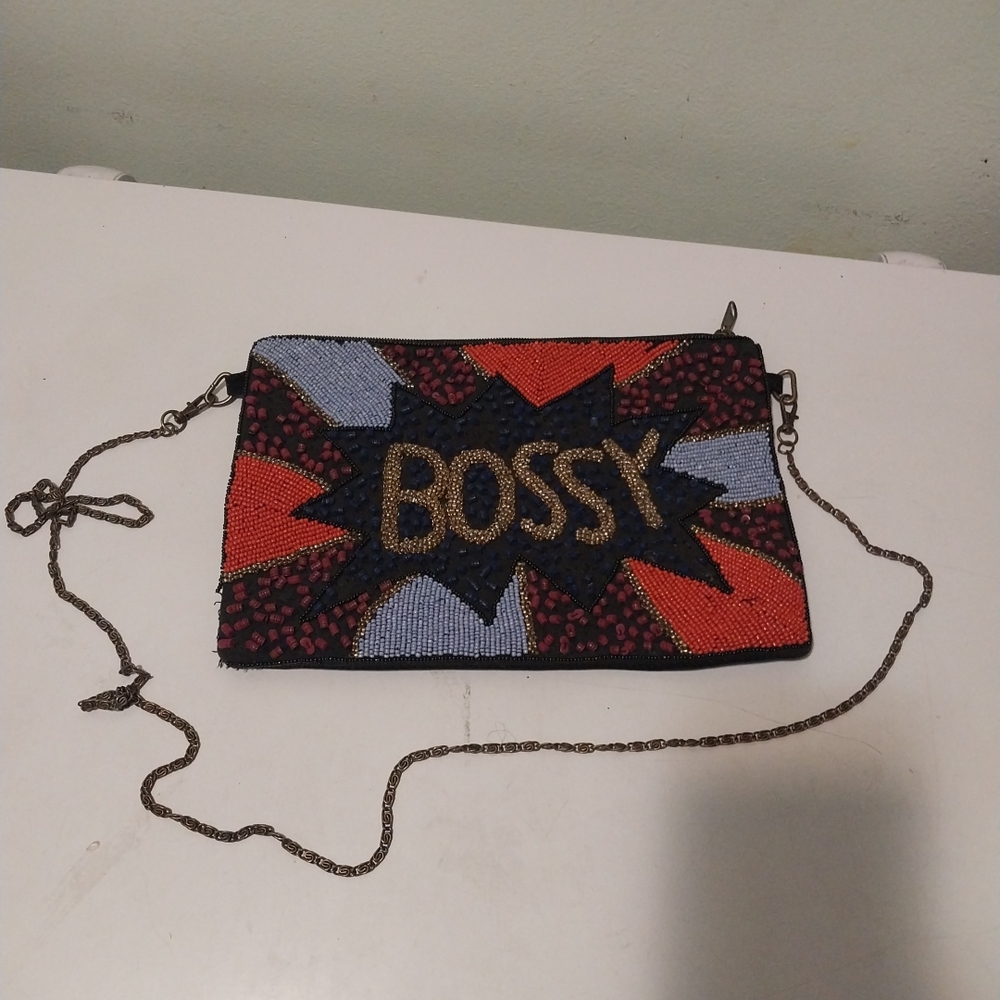 Vibrant Beaded 'Bossy' Clutch with Chain Strap